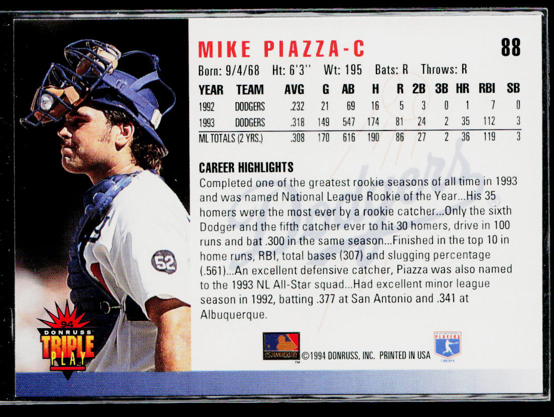 Mike Piazza 1994 Triple Play #88 Los Angeles Dodgers