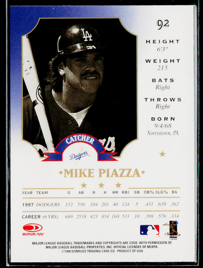 Mike Piazza 1998 Leaf #92 Los Angeles Dodgers