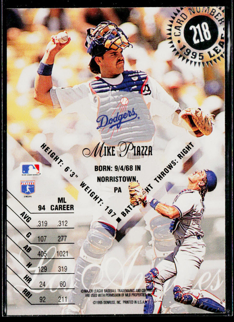 Mike Piazza 1995 Leaf #218 Los Angeles Dodgers