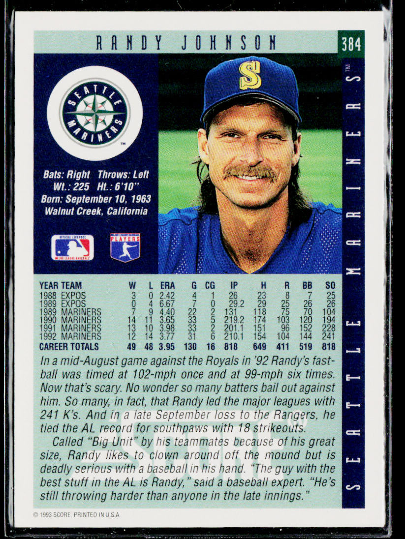 Randy Johnson 1993 Score #384 Seattle Mariners