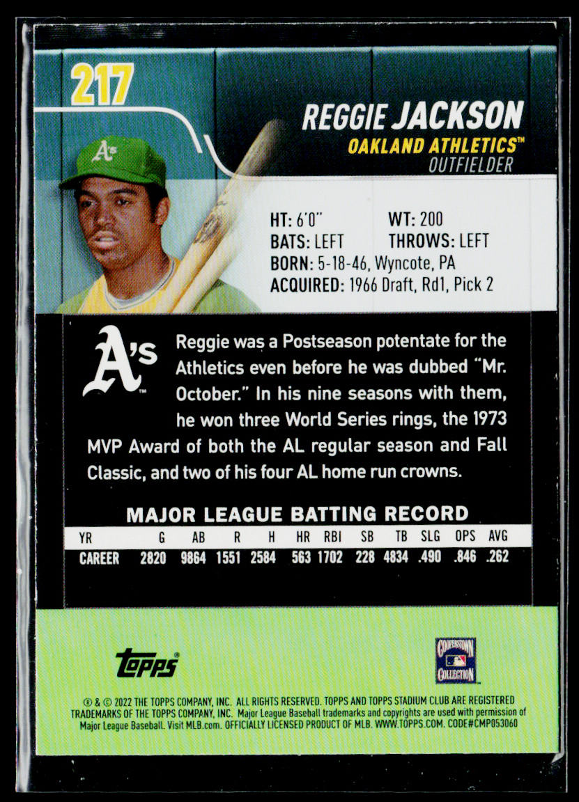 Reggie Jackson 2022 Stadium Club #217 Oakland Athletics