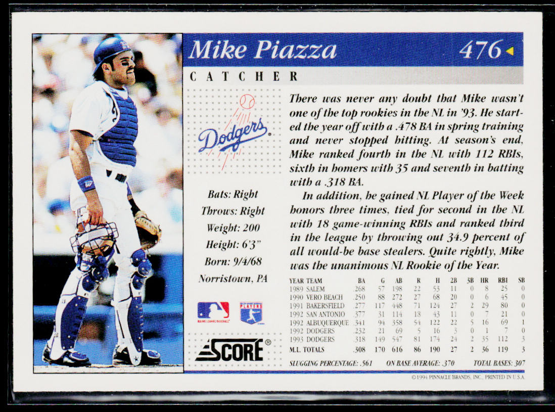 Mike Piazza 1994 Score #476 Los Angeles Dodgers