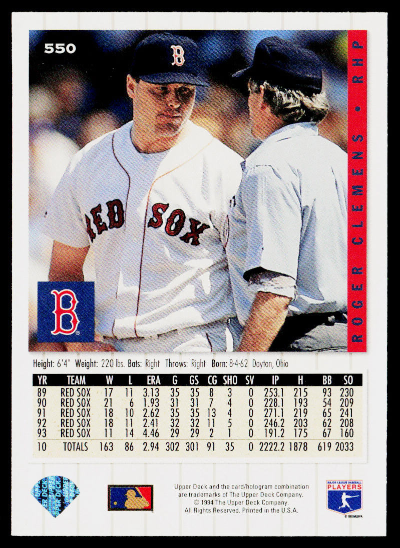 Roger Clemens 1994 Collector's Choice #550 Boston Red Sox