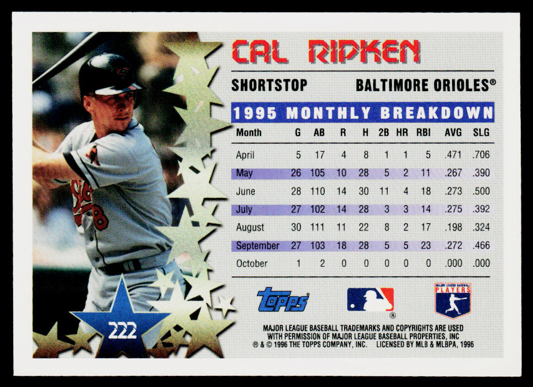 Cal Ripken 1996 Topps #222 Baltimore Orioles