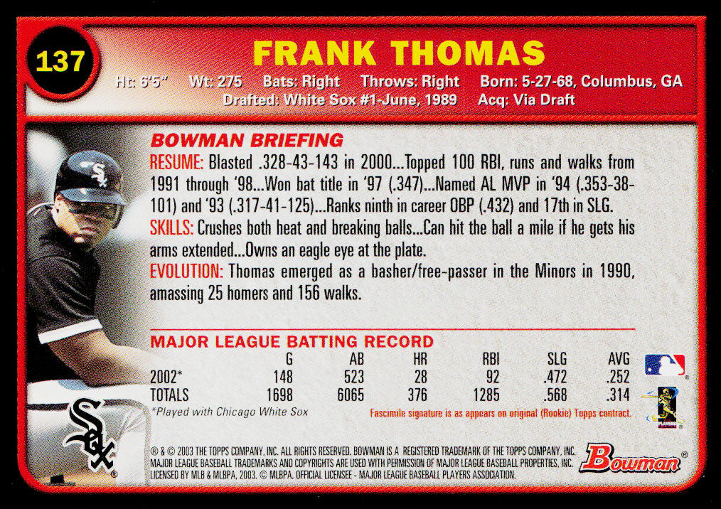 Frank Thomas 2003 Bowman #137 Chicago White Sox