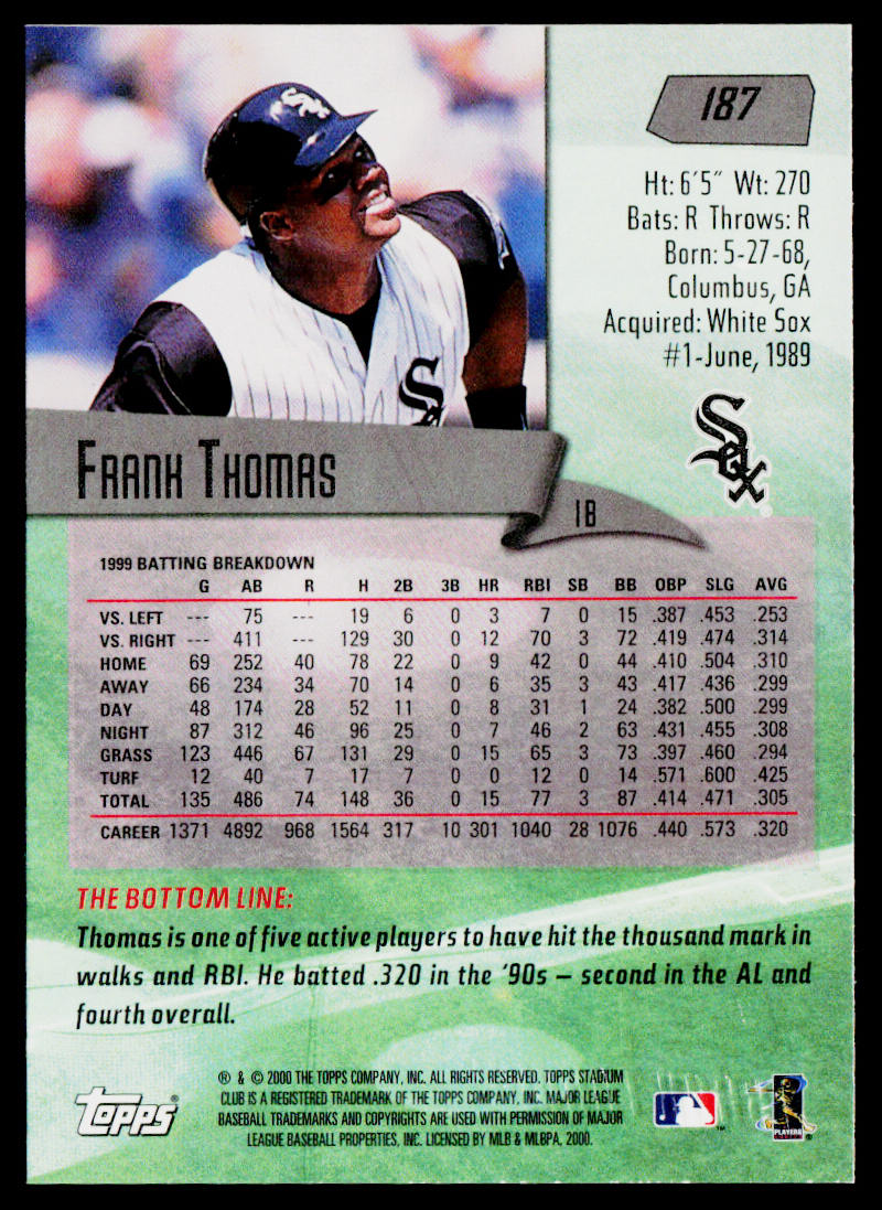 Frank Thomas 2000 Stadium Club #187 Chicago White Sox