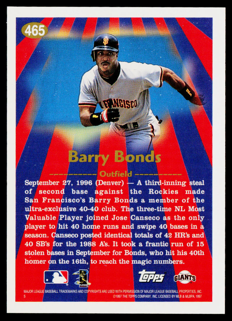 Barry Bonds 1997 Topps #465 San Francisco Giants