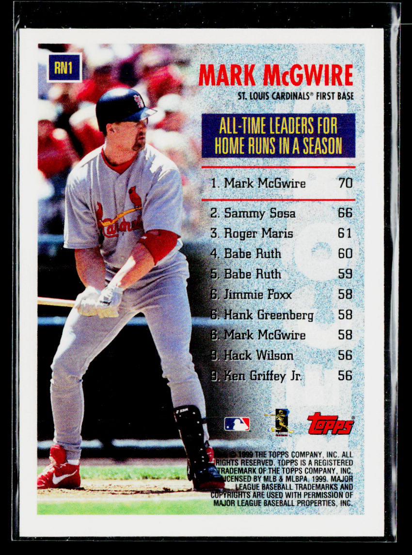 Mark McGwire 1999 Topps Record Numbers #RN1 St. Louis Cardinals
