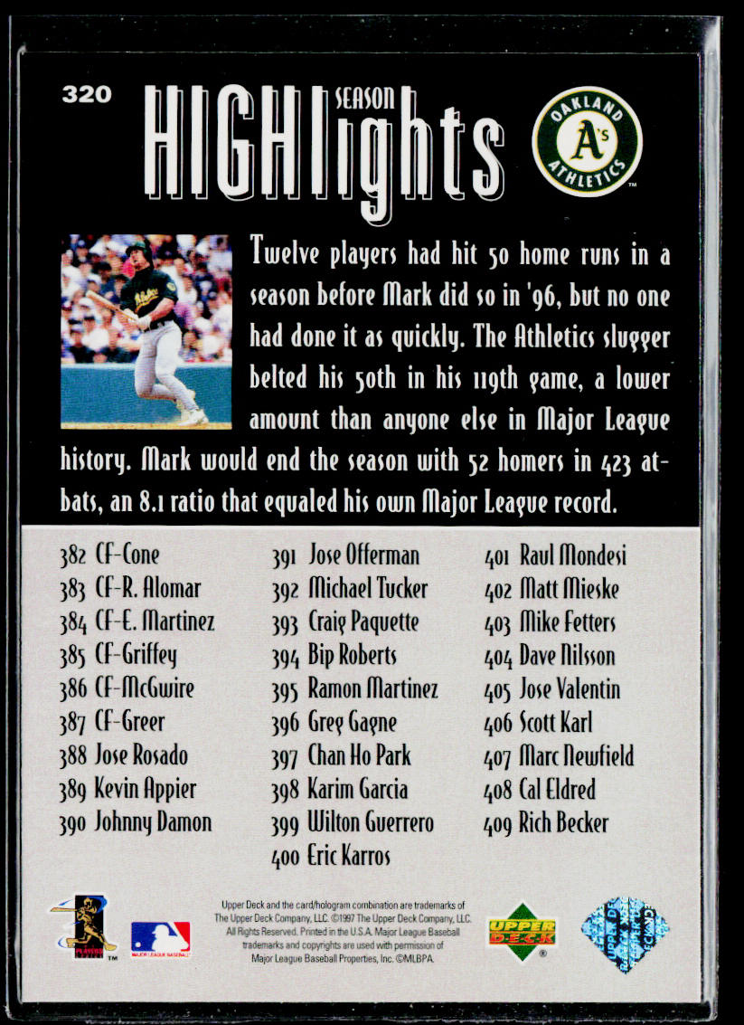 Mark McGwire 1997 Upper Deck #320 Oakland Athletics