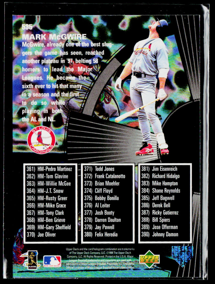 Mark McGwire 1998 Upper Deck #535 St. Louis Cardinals