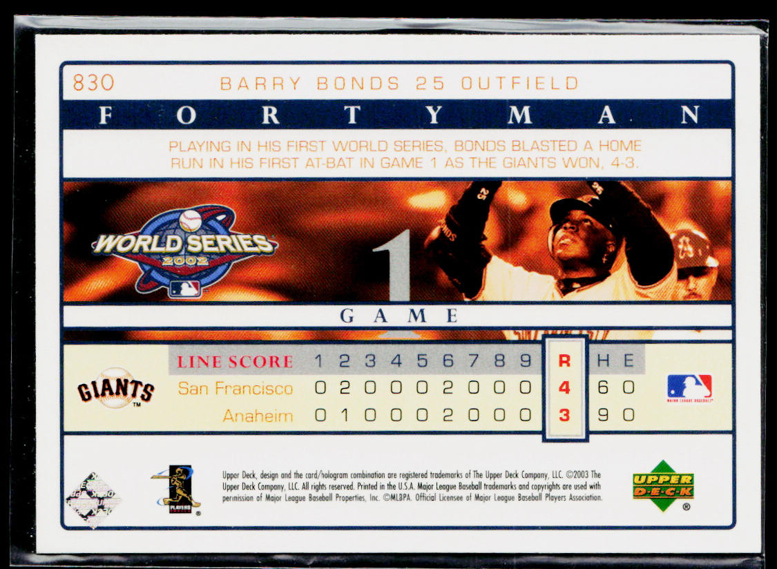 Barry Bonds 2003 Upper Deck 40-Man #830 San Francisco Giants