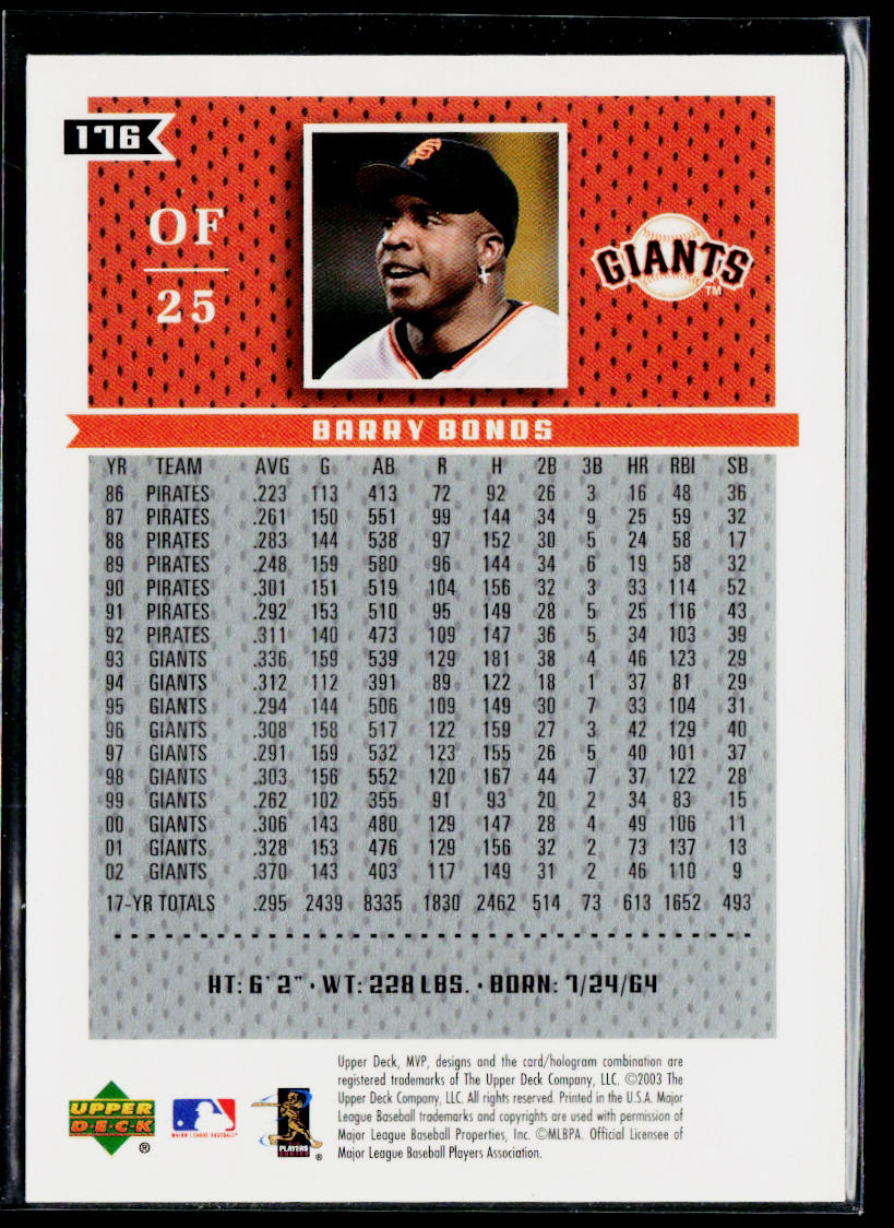 Barry Bonds 2003 Upper Deck MVP #176 San Francisco Giants
