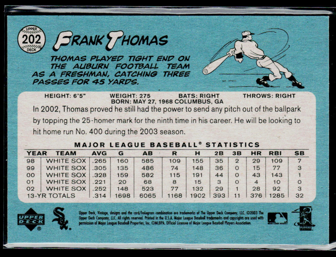 Frank Thomas 2003 Upper Deck Vintage #202 Chicago White Sox