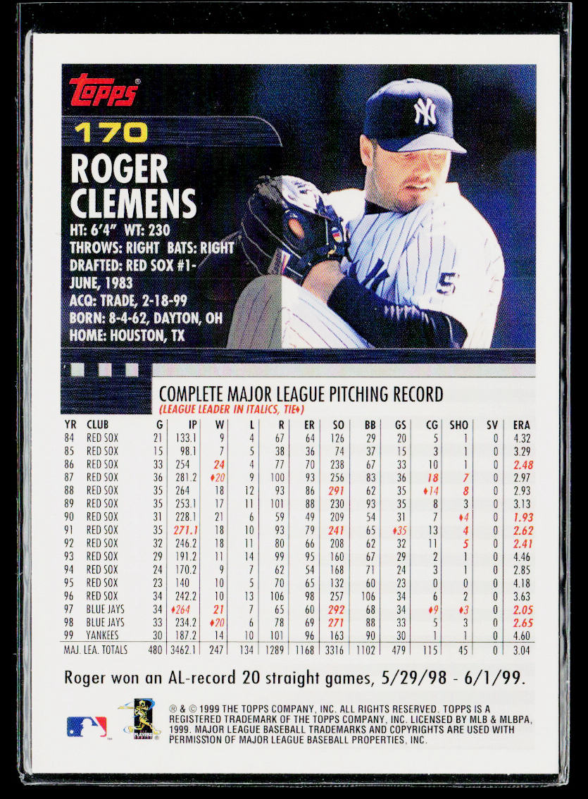 Roger Clemens 2000 Topps #170 New York Yankees