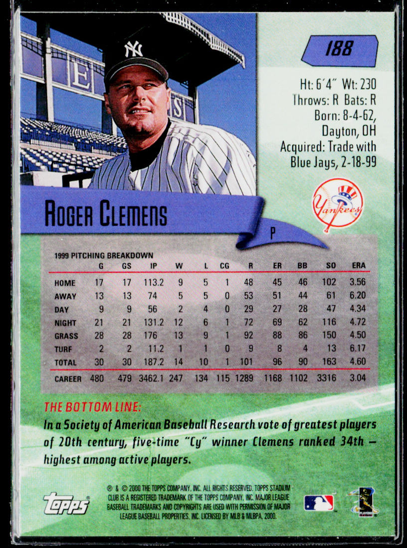 Roger Clemens 2000 Stadium Club #188 New York Yankees