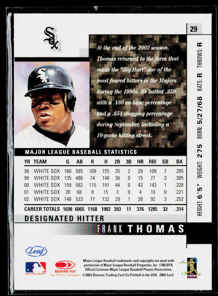 Frank Thomas 2003 Leaf #29 Chicago White Sox