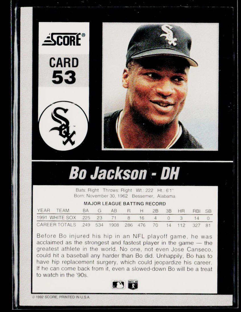 Bo Jackson 1992 Score 90's Impact Players #53 Chicago White Sox