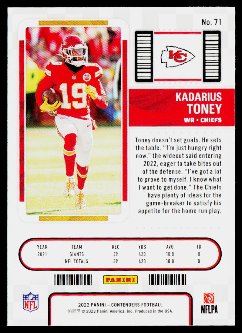Kadarius Toney 2022 Panini Contenders #71 Kansas City Chiefs
