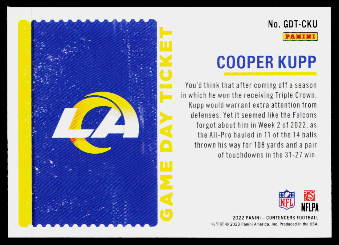 Cooper Kupp 2022 Panini Contenders Game Day Ticket Emerald #GDT-CKU