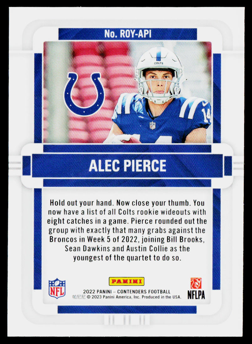 Alec Pierce 2022 Panini Contenders Rookie of the Year Emerald #ROY-API