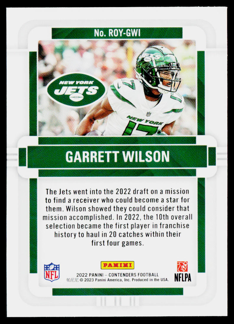 Garrett Wilson 2022 Panini Contenders Rookie of the Year Emerald #ROY-GWI