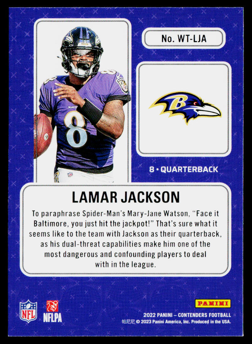 Lamar Jackson 2022 Panini Contenders Winning Ticket Emerald #WT-LJA