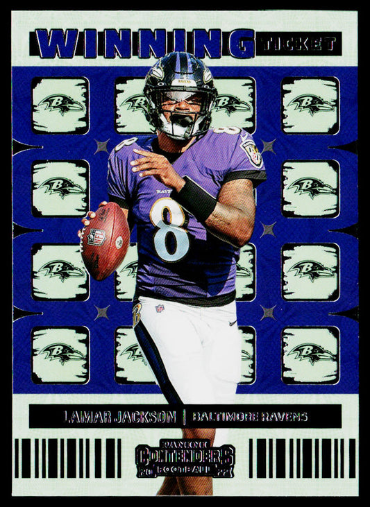 Lamar Jackson 2022 Panini Contenders Winning Ticket Emerald #WT-LJA