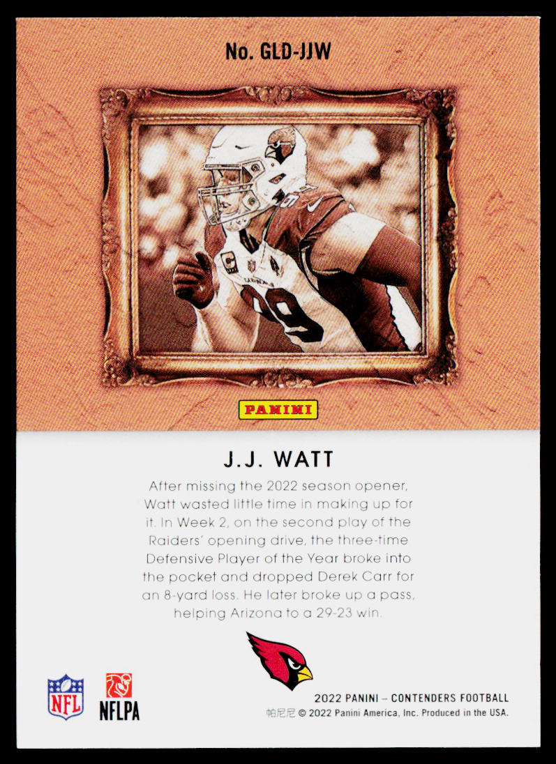 J.J. Watt 2022 Panini Contenders Gladiators Emerald #GLD-JJW Arizona Cardinals