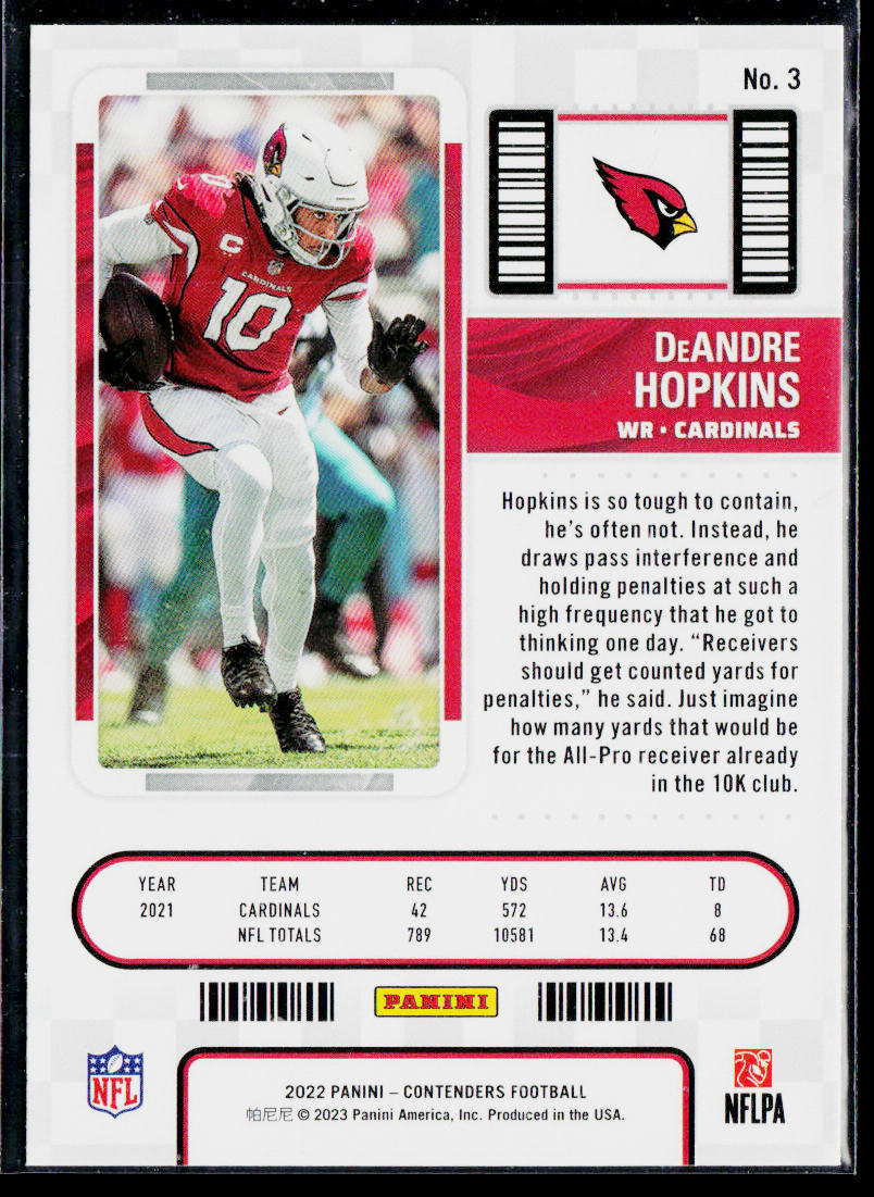 DeAndre Hopkins 2022 Panini Contenders #3 Arizona Cardinals