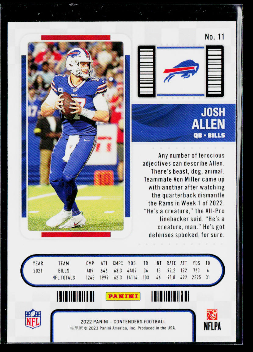 Josh Allen 2022 Panini Contenders #11 Buffalo Bills