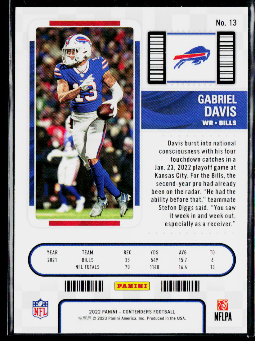 Gabriel Davis 2022 Panini Contenders #13 Buffalo Bills