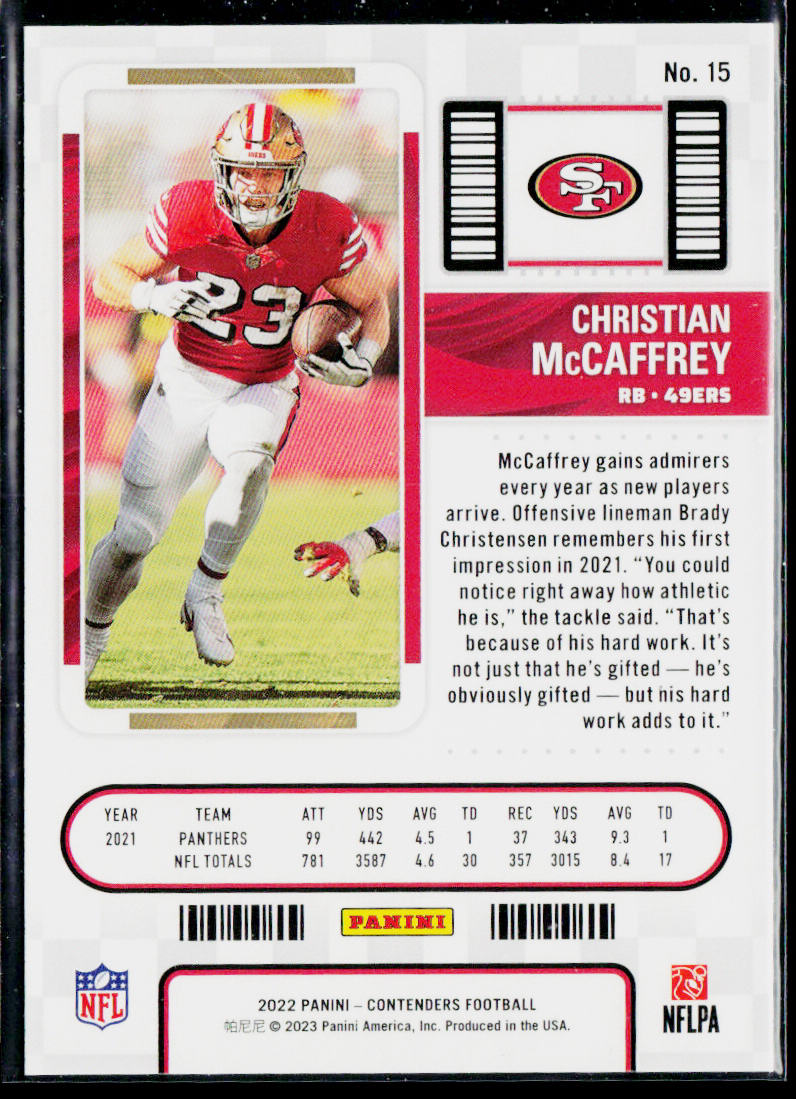 Christian McCaffrey 2022 Panini Contenders #15 San Francisco 49ers