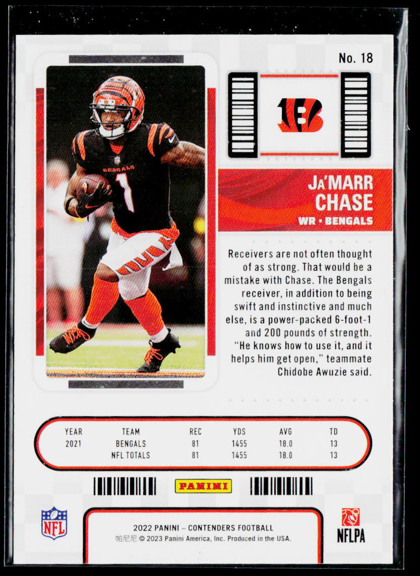 Ja'Marr Chase 2022 Panini Contenders #18 Cincinnati Bengals