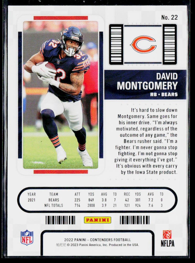 David Montgomery 2022 Panini Contenders #22 Chicago Bears