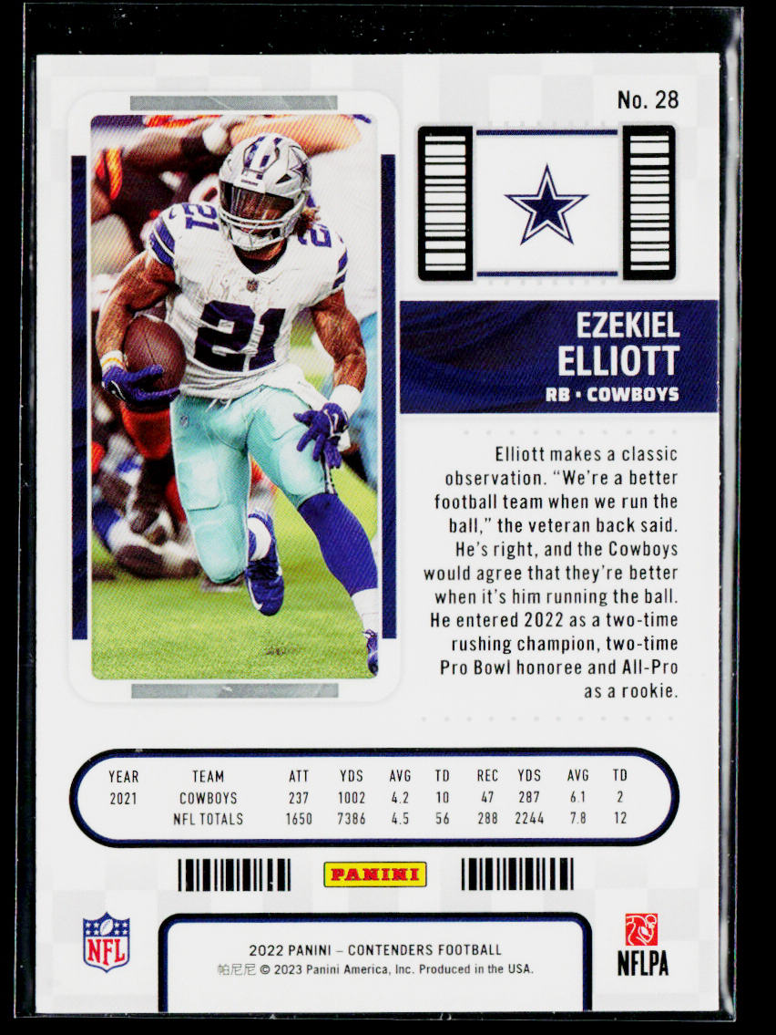 Ezekiel Elliott 2022 Panini Contenders #28 Dallas Cowboys