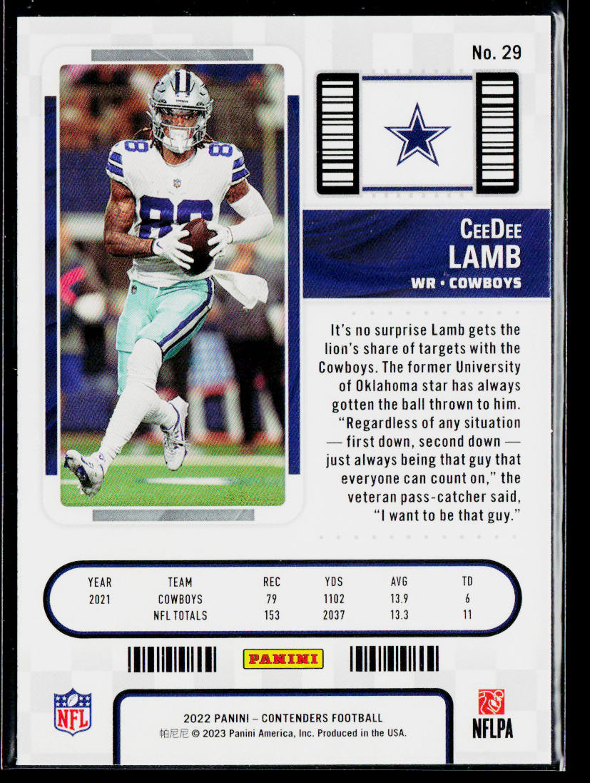CeeDee Lamb 2022 Panini Contenders #29 Dallas Cowboys