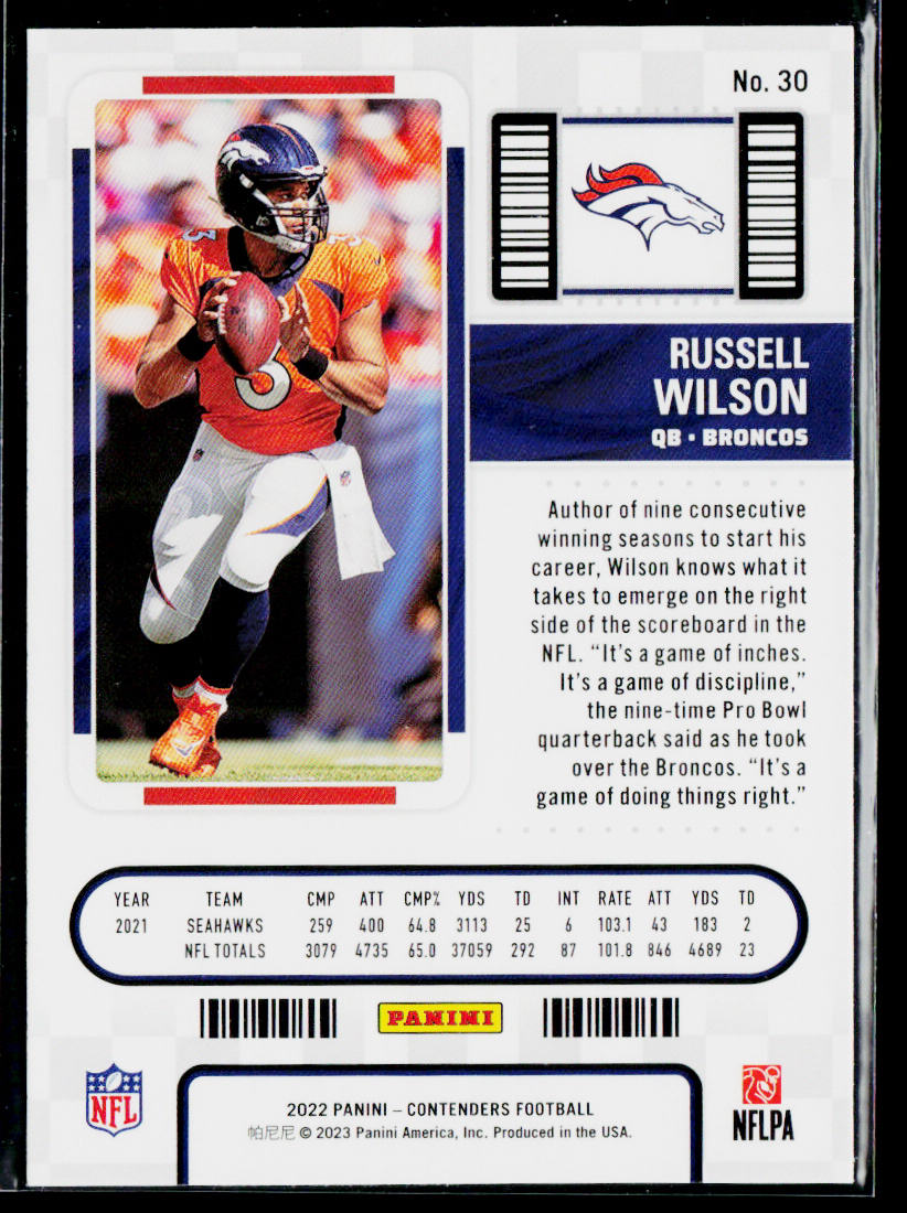 Russell Wilson 2022 Panini Contenders #30 Denver Broncos