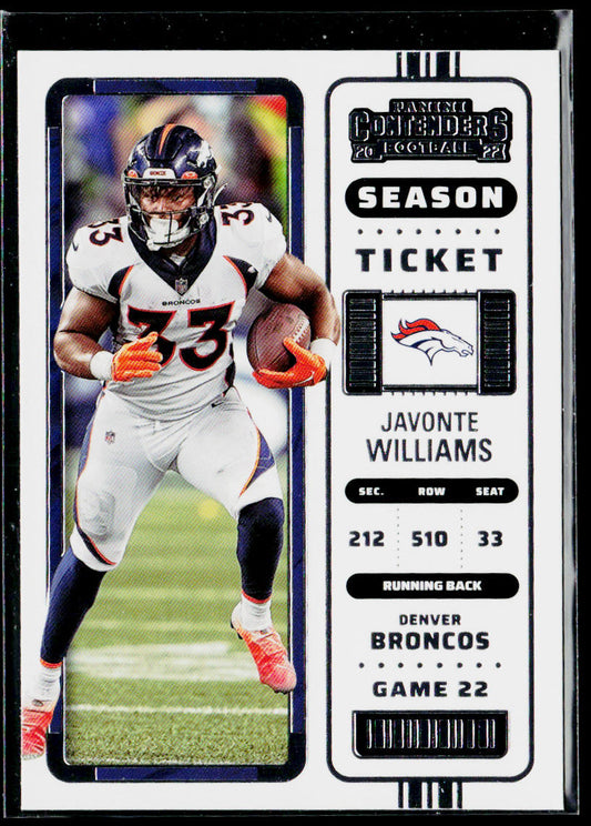 Javonte Williams 2022 Panini Contenders #31 Denver Broncos
