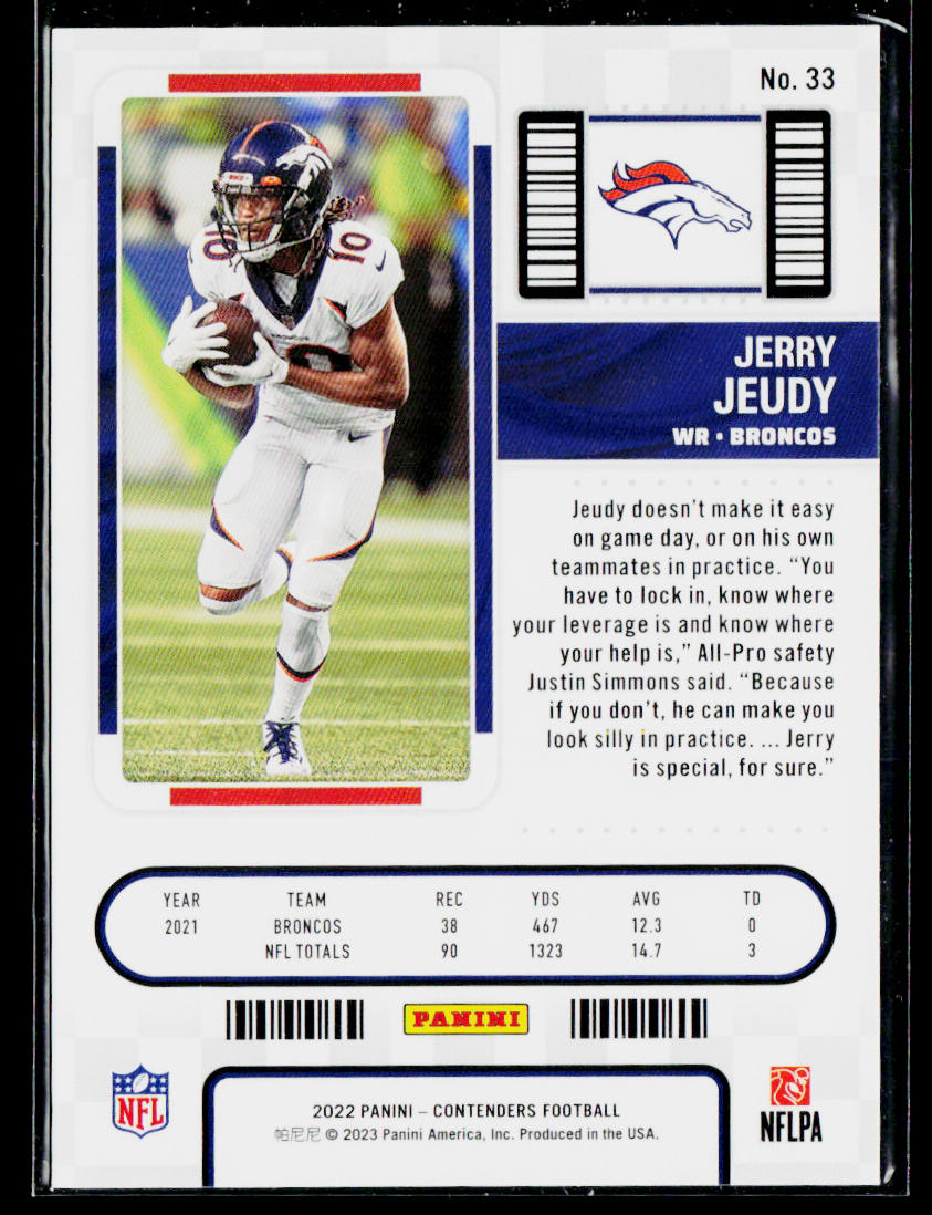 Jerry Jeudy 2022 Panini Contenders #33 Denver Broncos