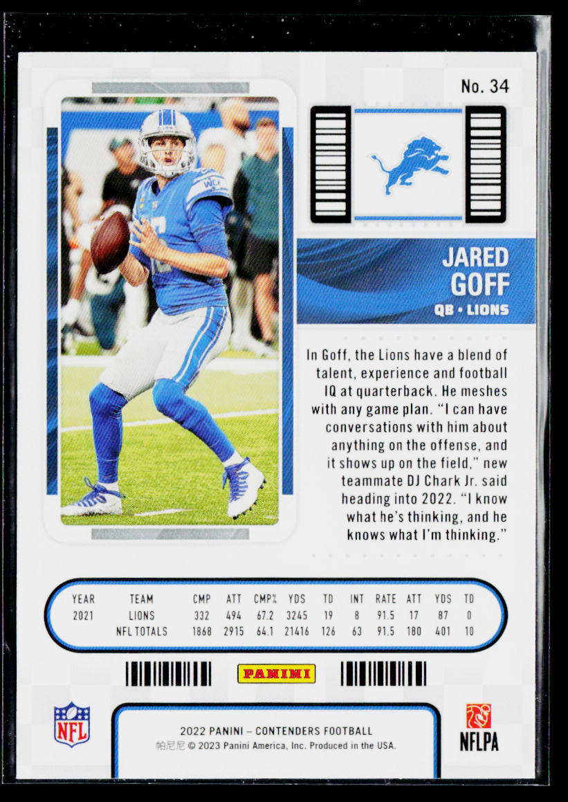 Jared Goff 2022 Panini Contenders #34 Detroit Lions