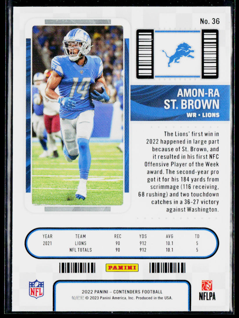 Amon-Ra St. Brown 2022 Panini Contenders #36 Detroit Lions