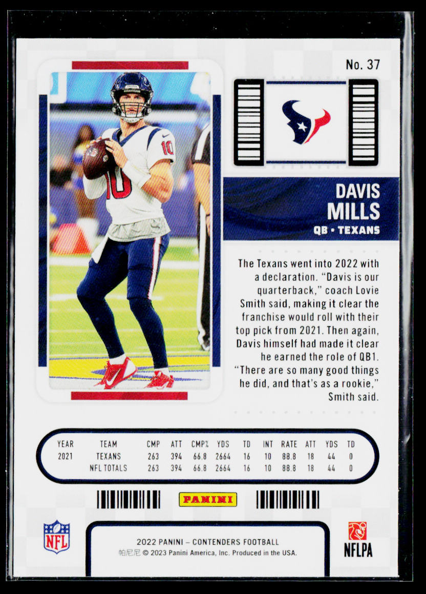 Davis Mills 2022 Panini Contenders #37 Houston Texans