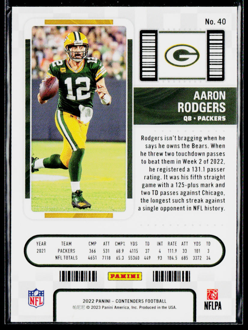 Aaron Rodgers 2022 Panini Contenders #40 Green Bay Packers