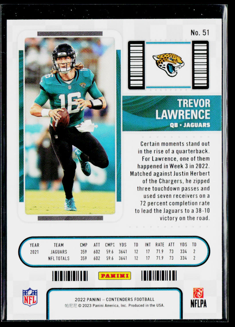 Trevor Lawrence 2022 Panini Contenders #51 Jacksonville Jaguars