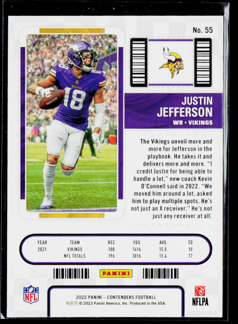 Justin Jefferson 2022 Panini Contenders #55 Minnesota Vikings