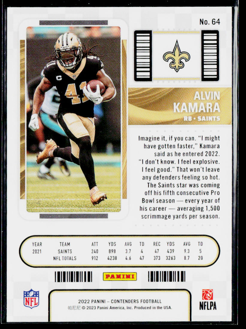 Alvin Kamara 2022 Panini Contenders #64 New Orleans Saints