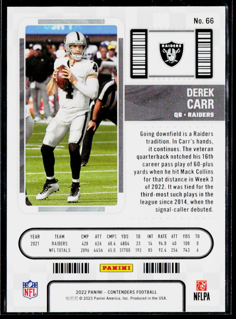 Derek Carr 2022 Panini Contenders #66 Las Vegas Raiders