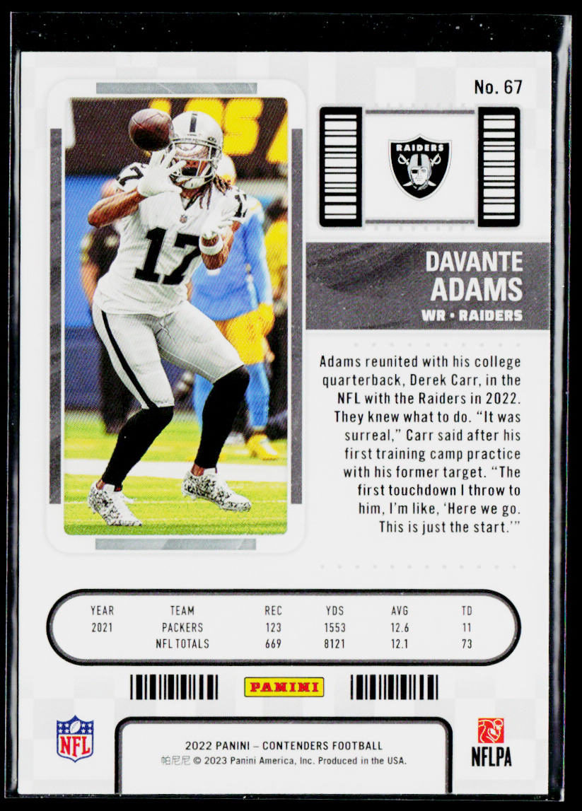 Davante Adams 2022 Panini Contenders #67 Las Vegas Raiders
