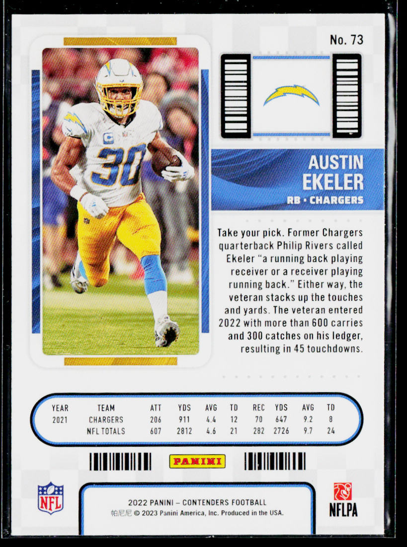 Austin Ekeler 2022 Panini Contenders #73 Los Angeles Chargers