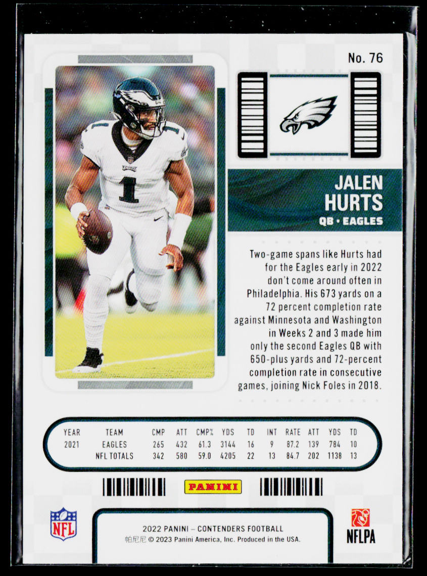 Jalen Hurts 2022 Panini Contenders #76 Philadelphia Eagles